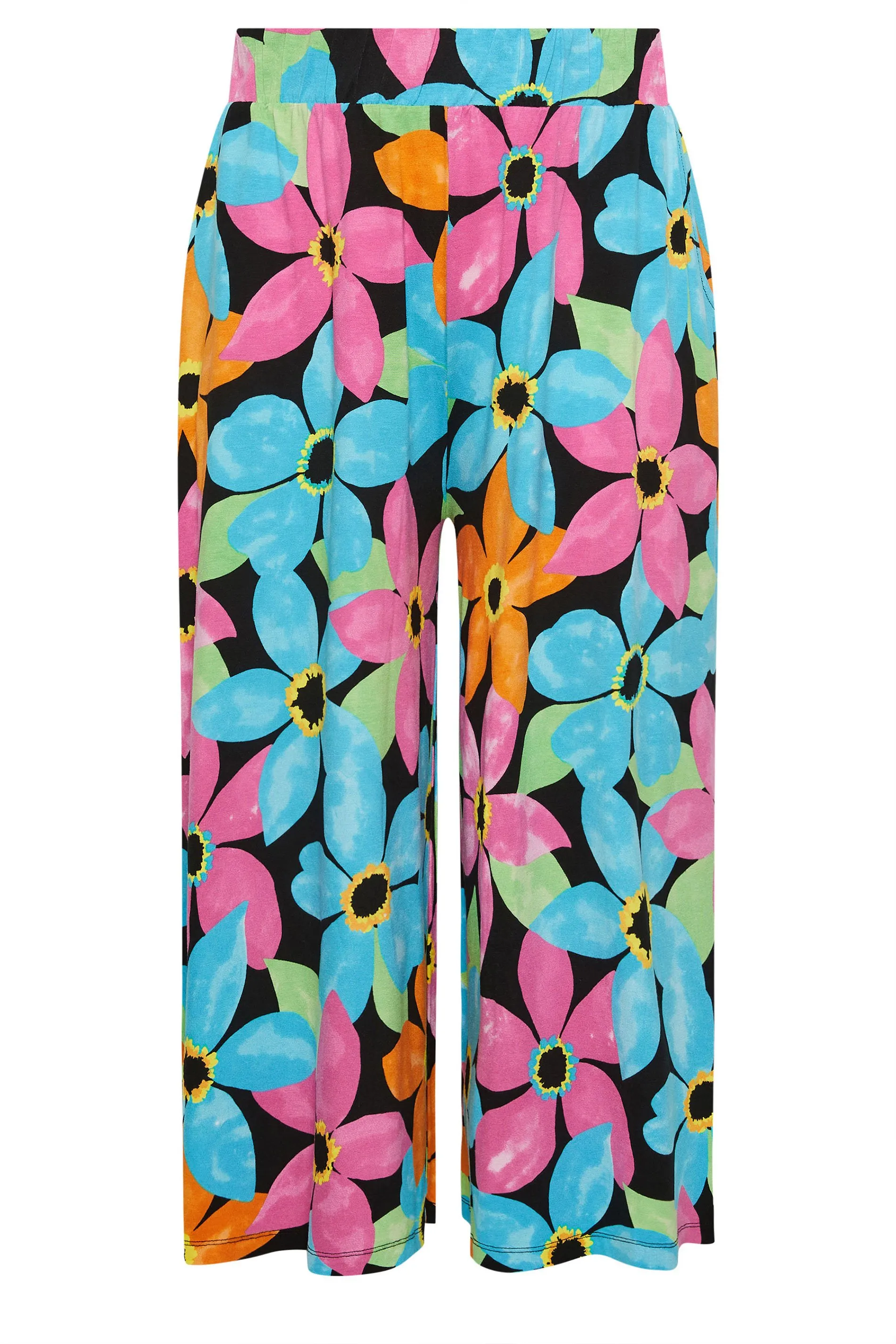 YOURS Curve Blue & Pink Floral Print Midaxi Culottes