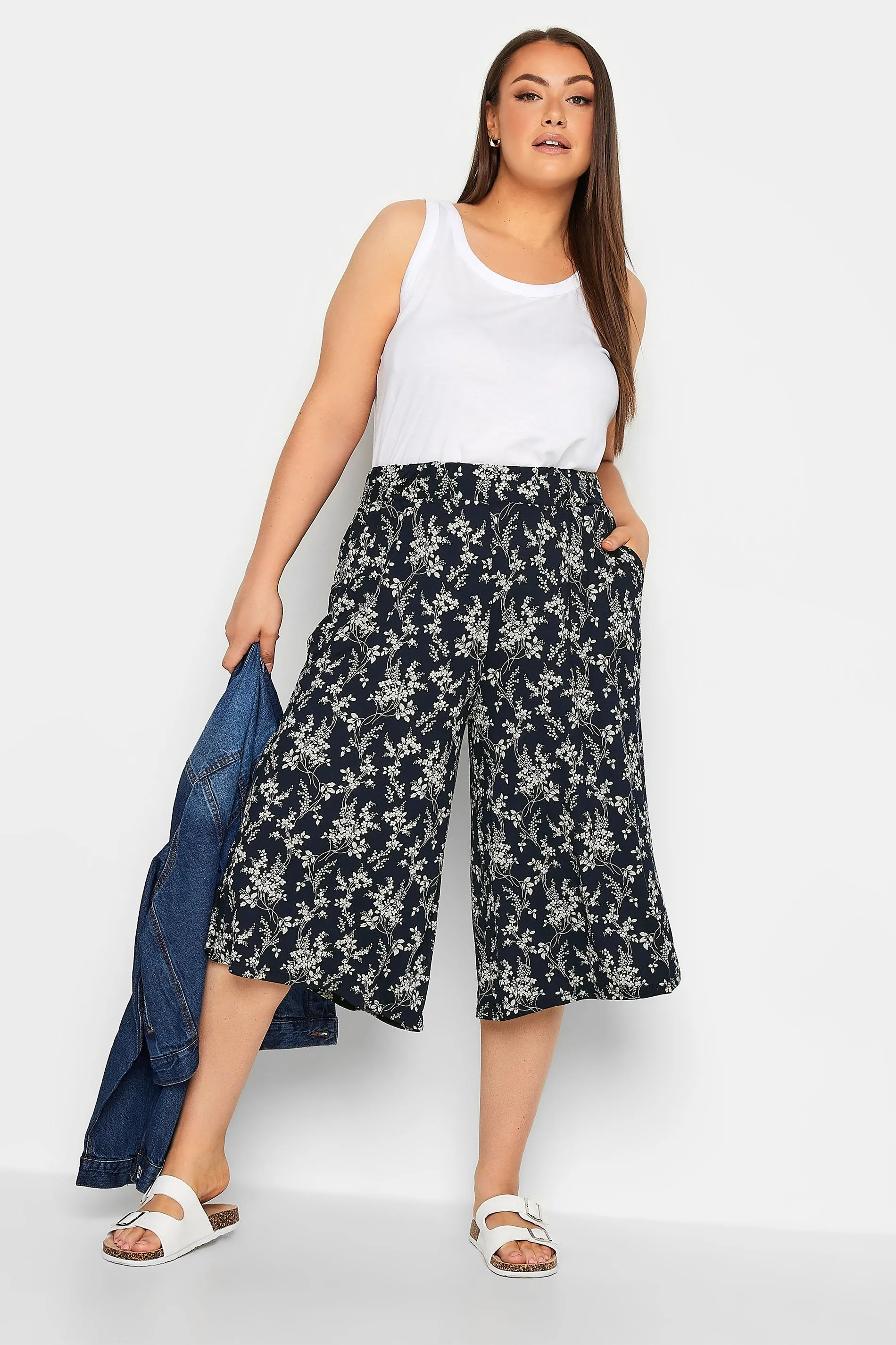 YOURS Curve Blue Floral Print Culottes