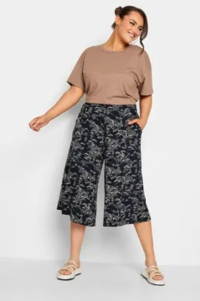 YOURS Curve Dark Blue Floral Print Culottes