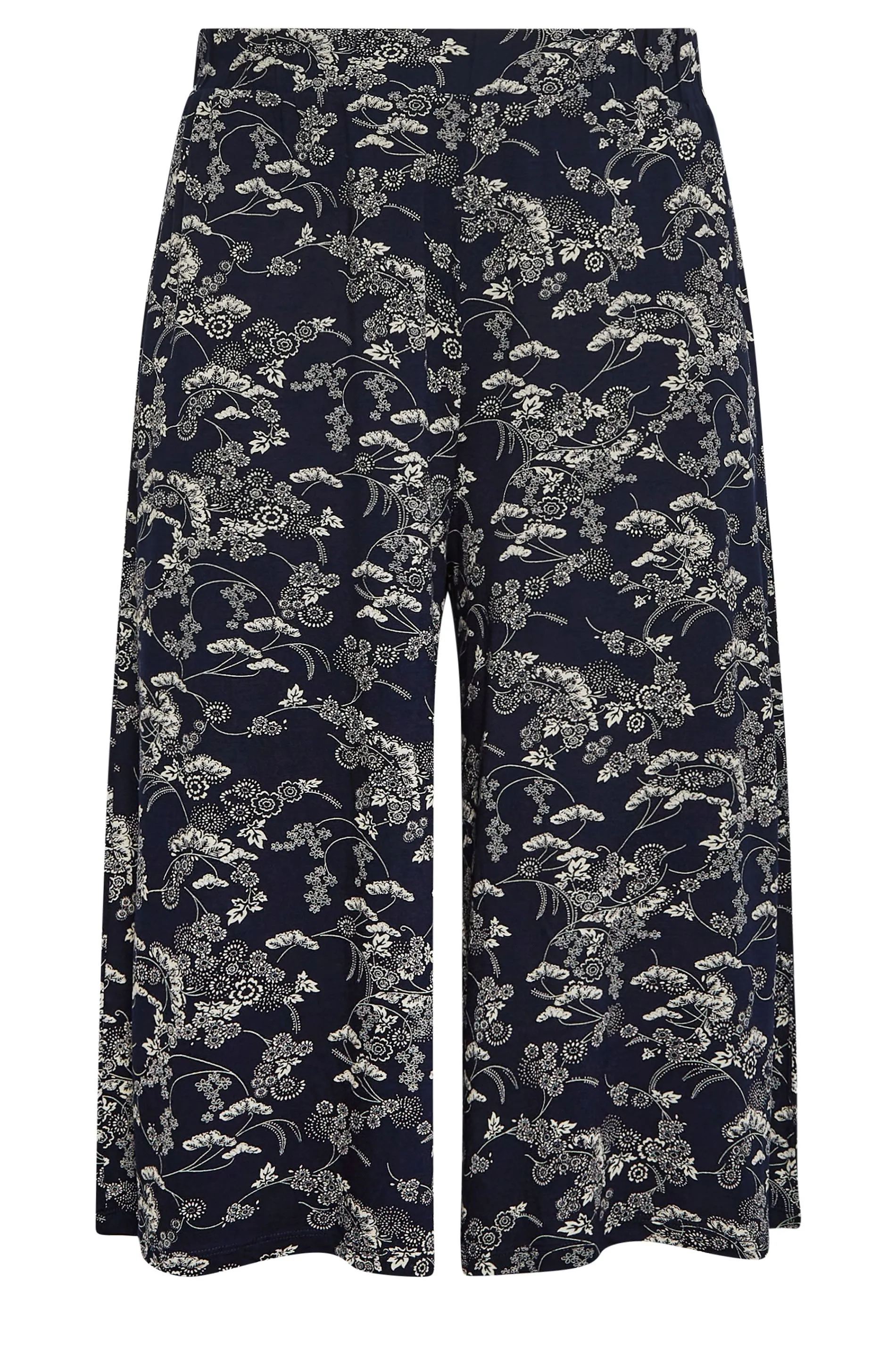 YOURS Curve Dark Blue Floral Print Culottes