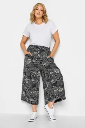 YOURS Curve Navy Blue Leaf Print Midaxi Culottes