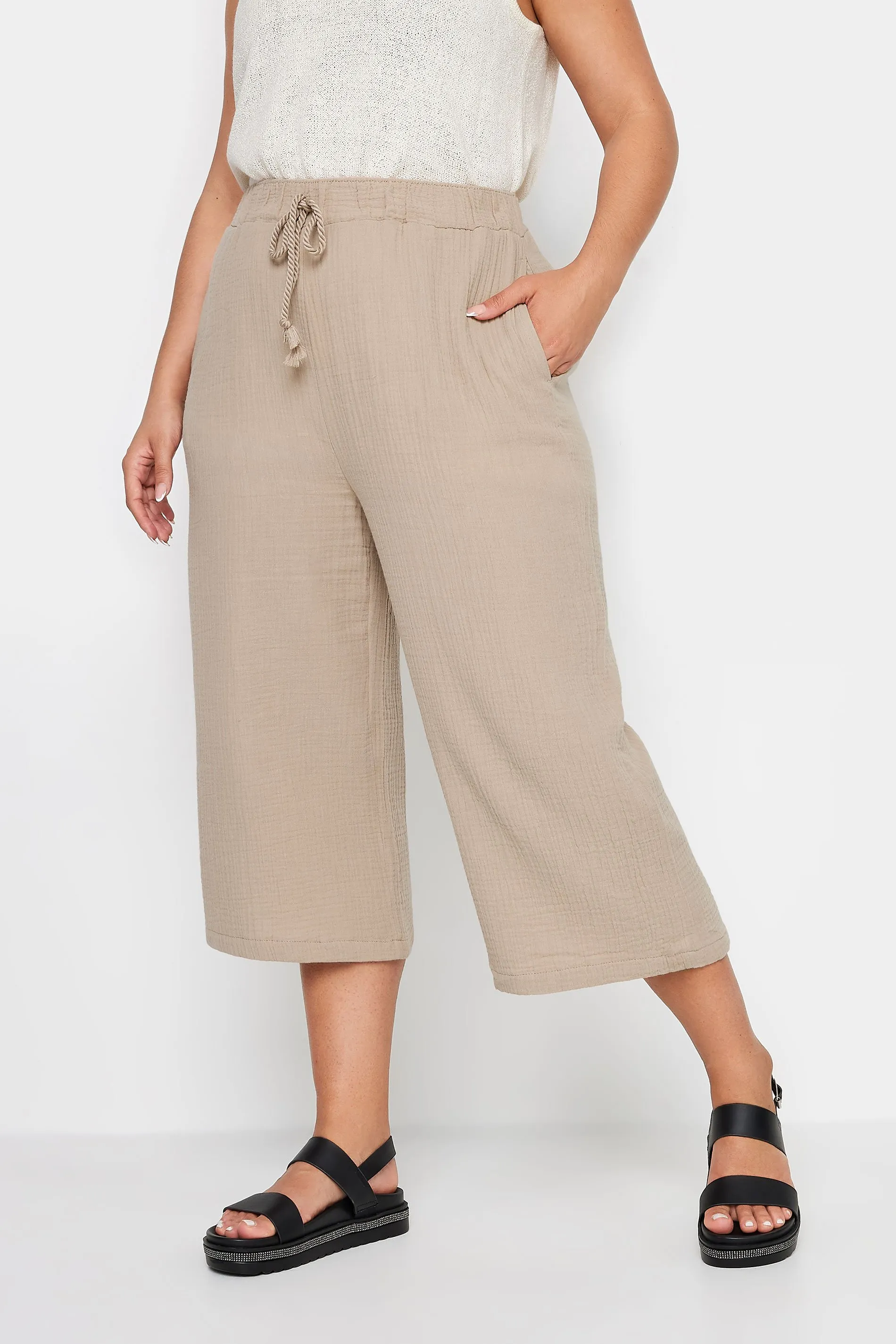 YOURS Curve Stone Brown Cheesecloth Culottes