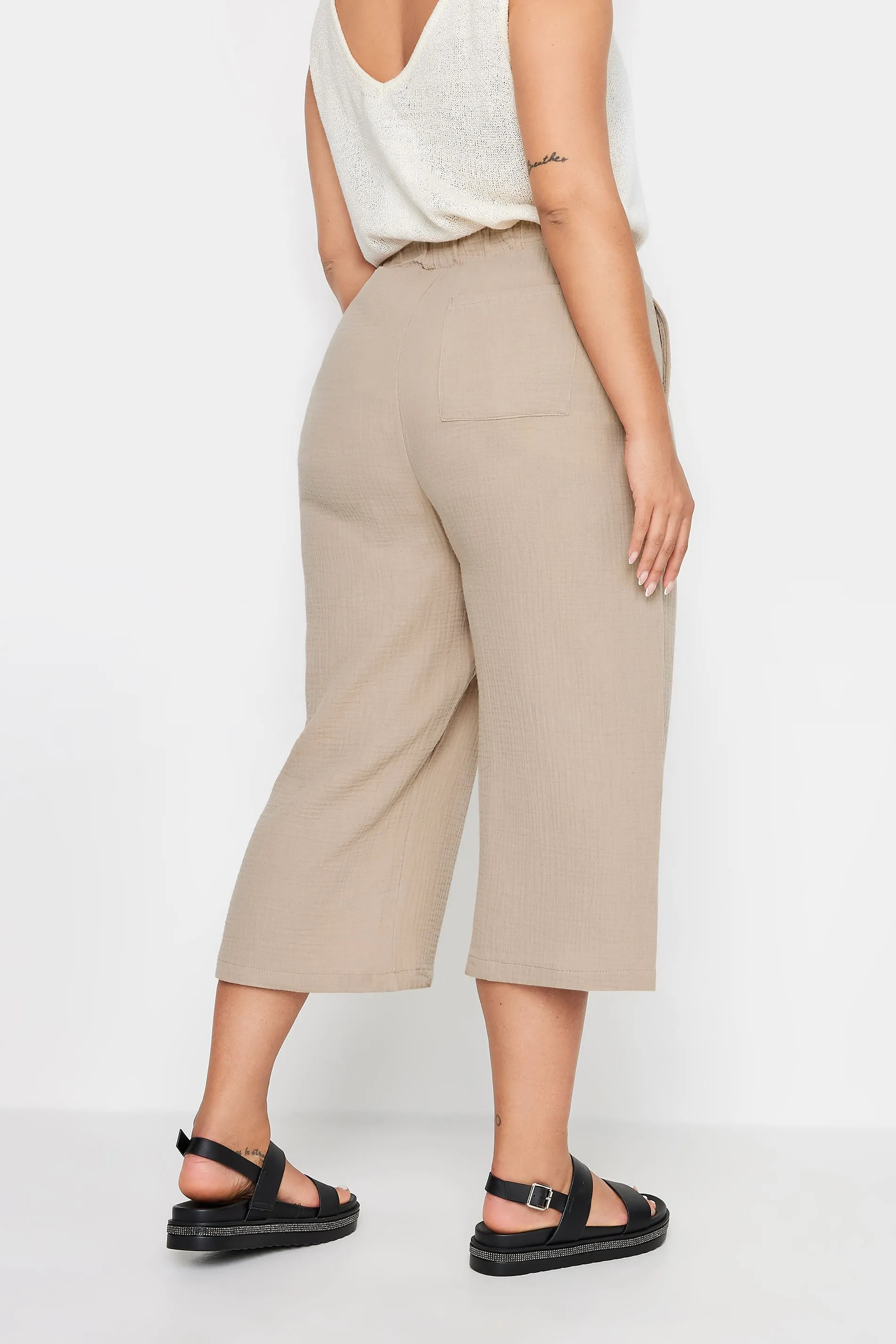 YOURS Curve Stone Brown Cheesecloth Culottes