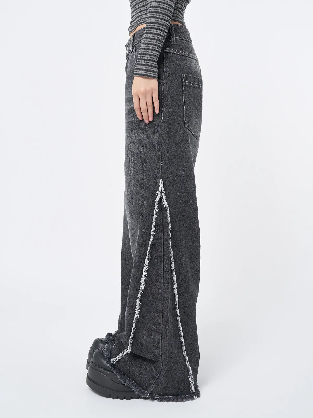 Zoe Washed Black Distressed Wide Leg Jeans